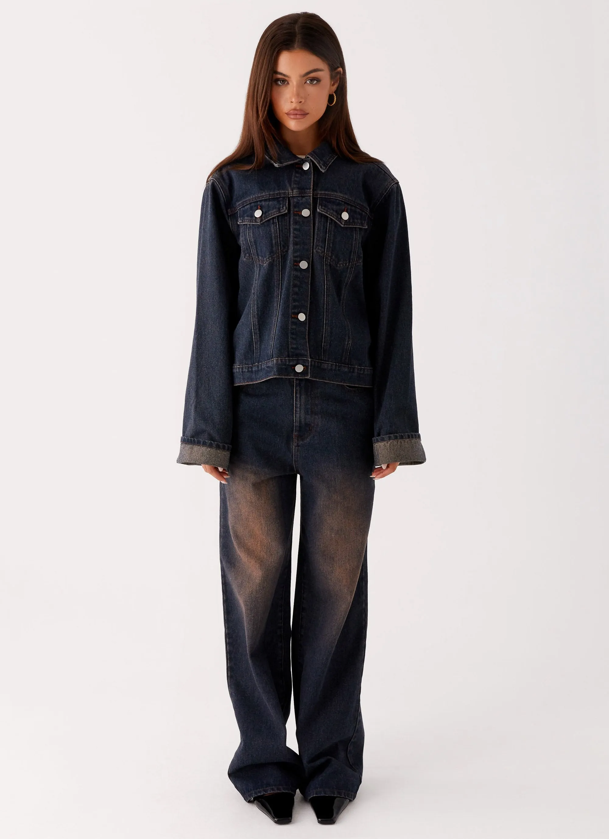 Back Again Oversized Denim Jacket - Brown Blue Acid Wash sold by Peppermayo product image thumbnail 2