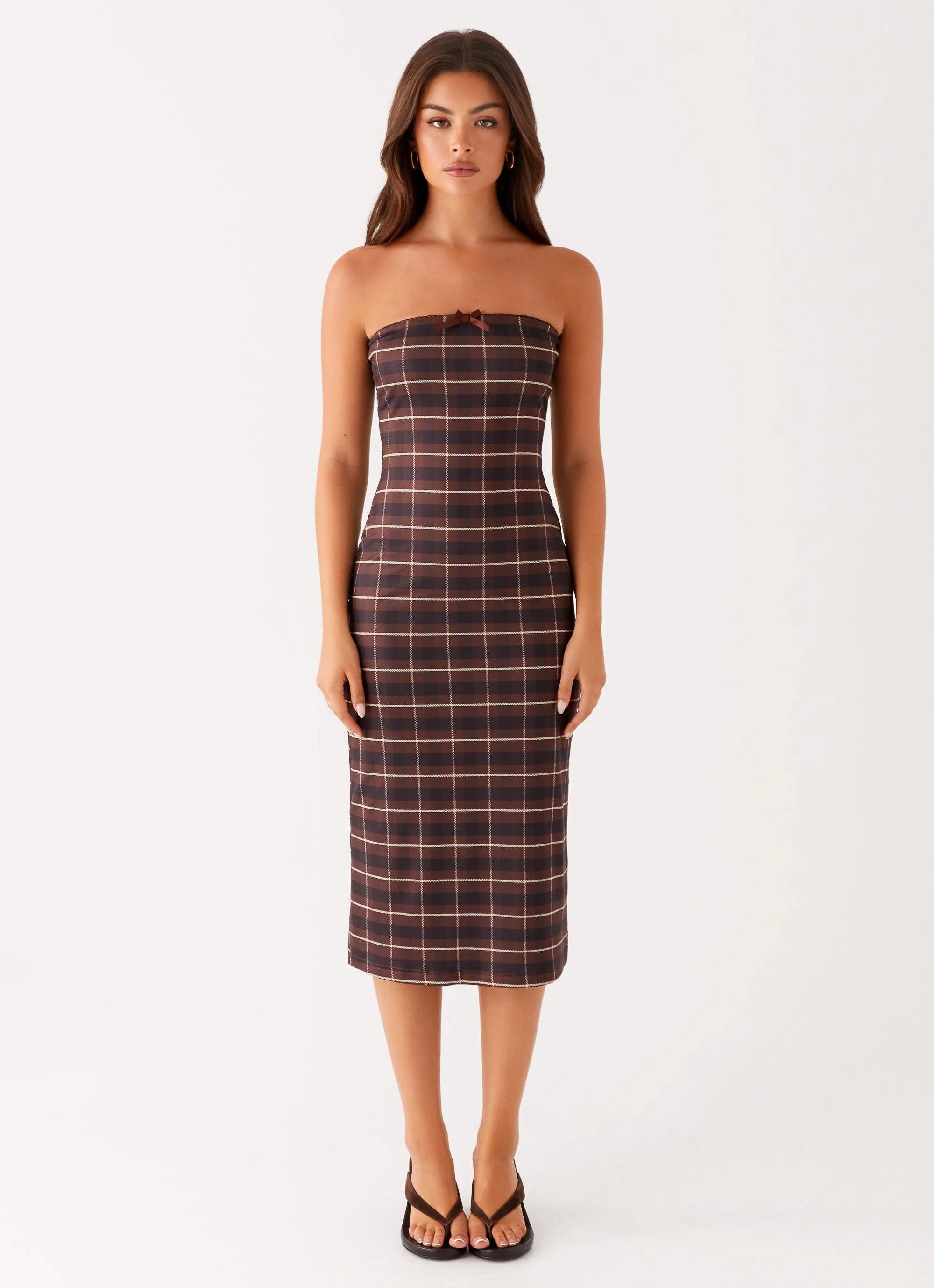 Niko Strapless Midi Dress - Brown Black Check sold by Peppermayo product image thumbnail 2
