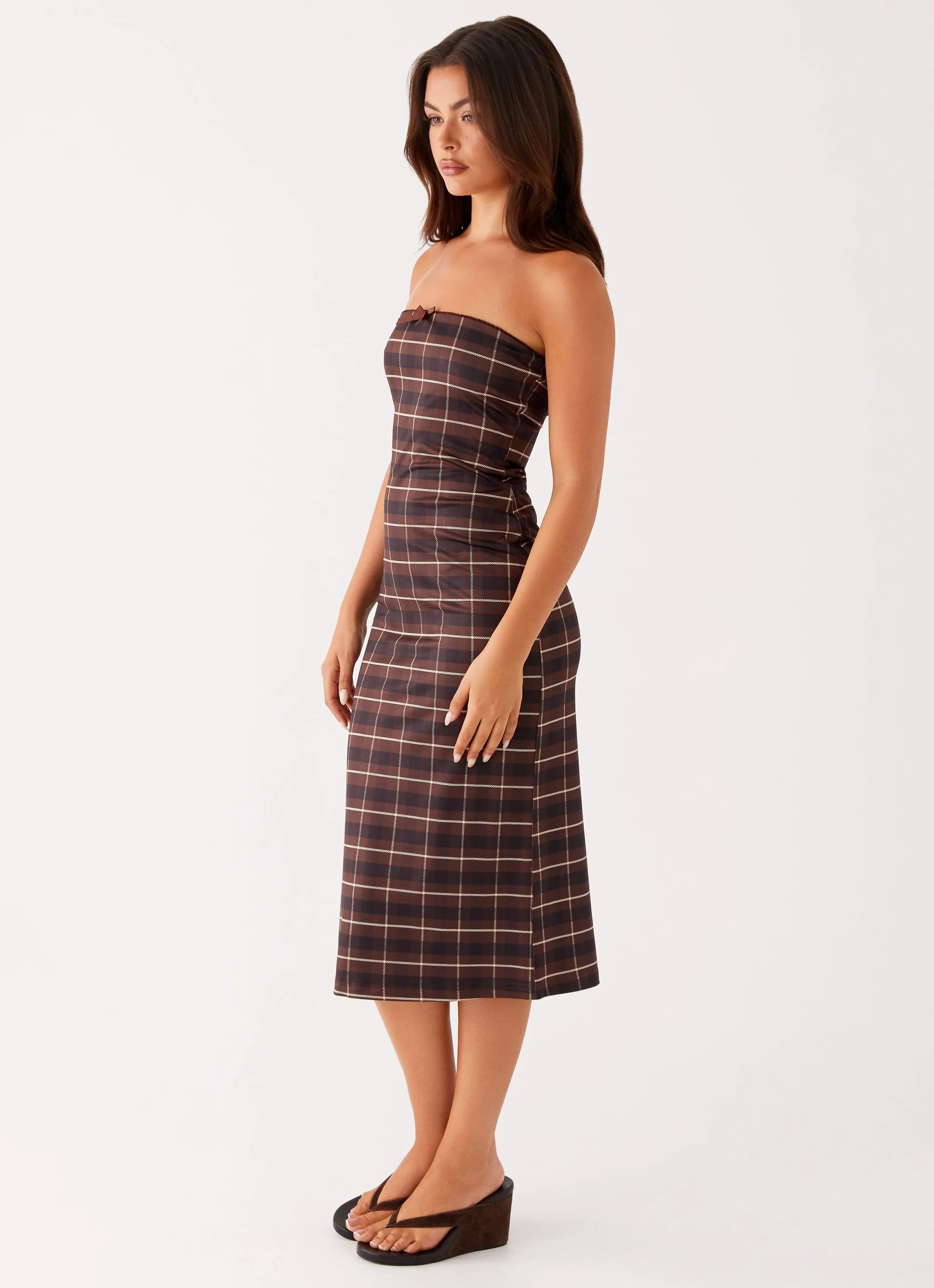 Niko Strapless Midi Dress - Brown Black Check sold by Peppermayo product image thumbnail 3