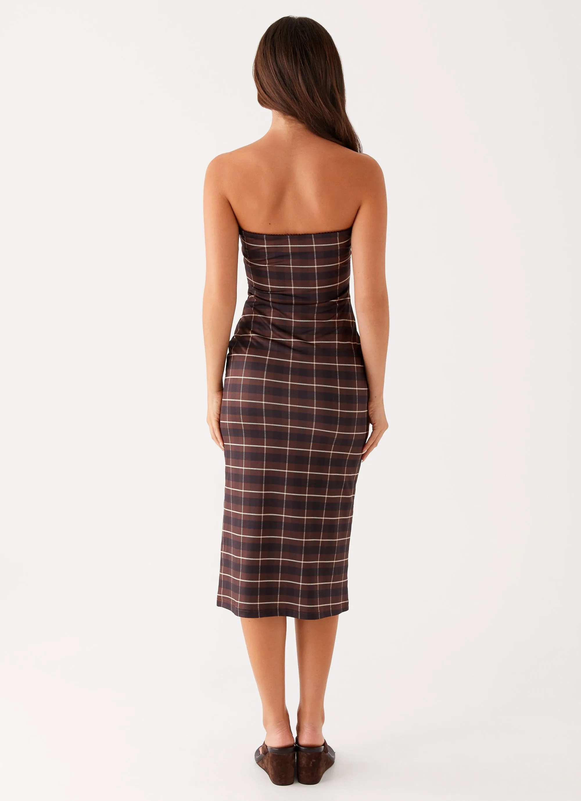 Niko Strapless Midi Dress - Brown Black Check sold by Peppermayo product image thumbnail 4