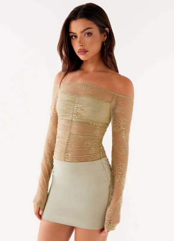 Collide Lace Mini Dress - Sage sold by Peppermayo