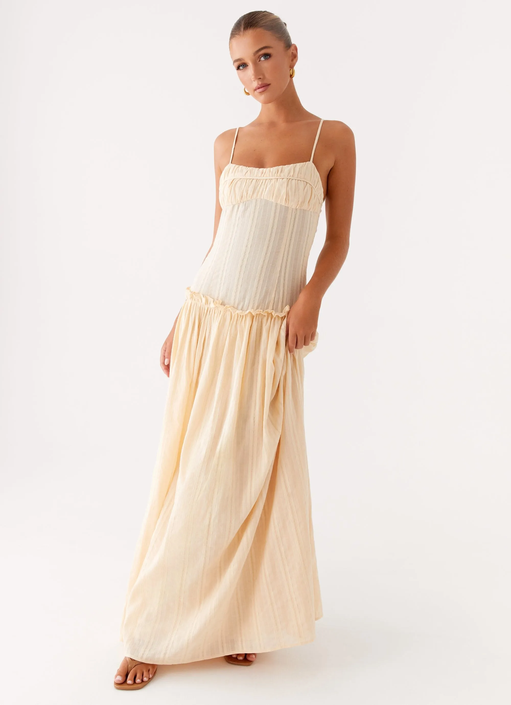 Jacinda Drop Waist Maxi Dress - Cream sold by Peppermayo