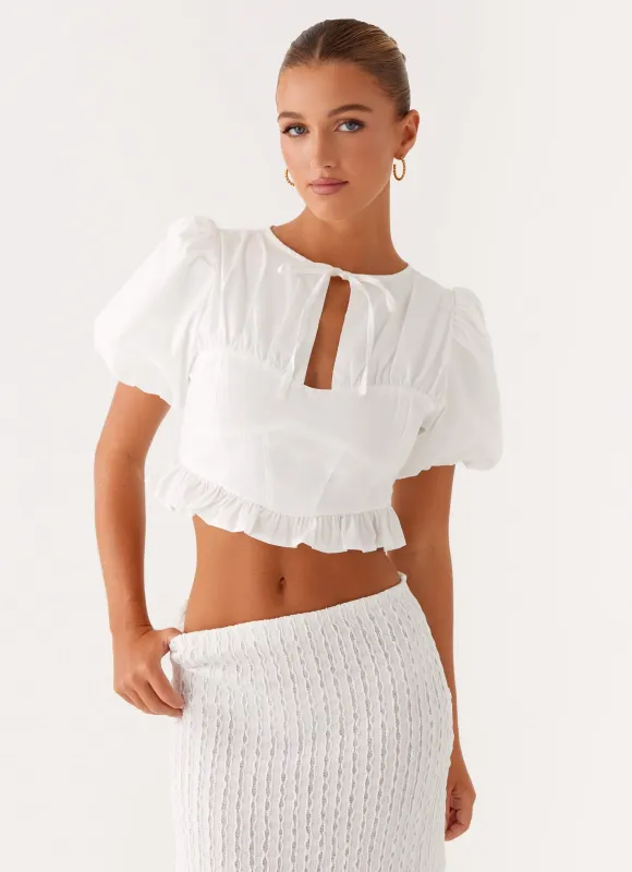 Megan Balloon Sleeve Top - White sold by Peppermayo