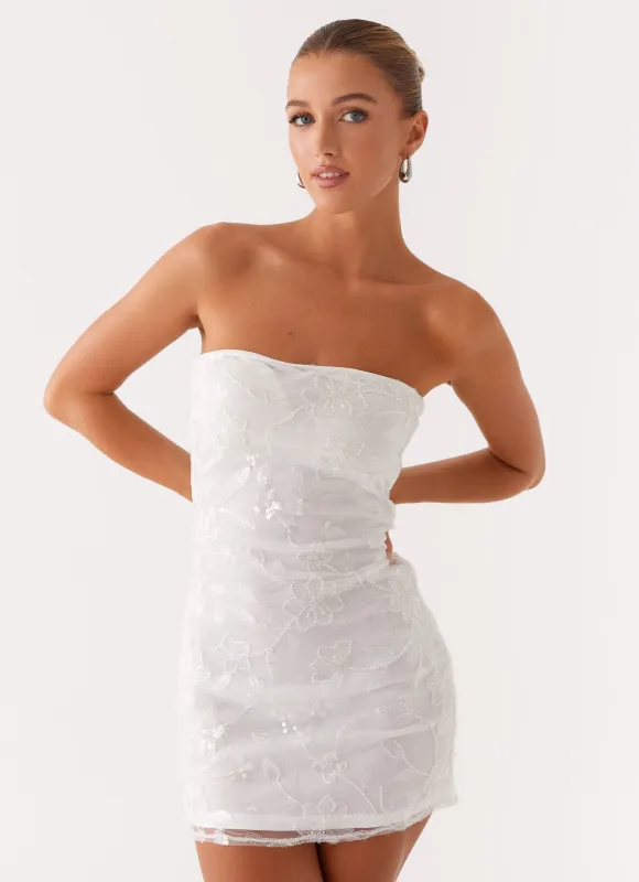 Moorey Beaded Mini Dress - White Silver sold by Peppermayo