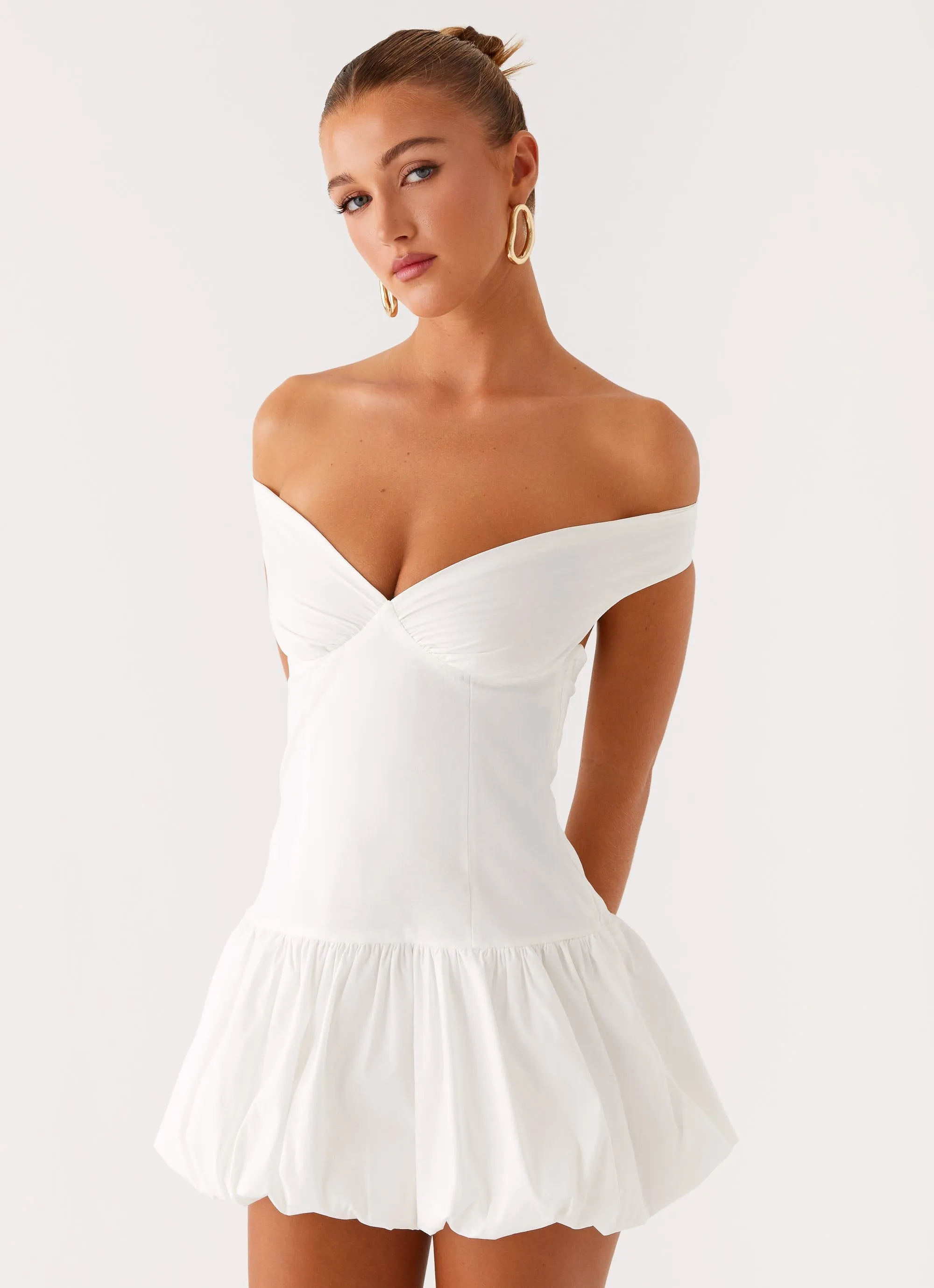 Endless Romance Off Shoulder Mini Dress - White sold by Peppermayo