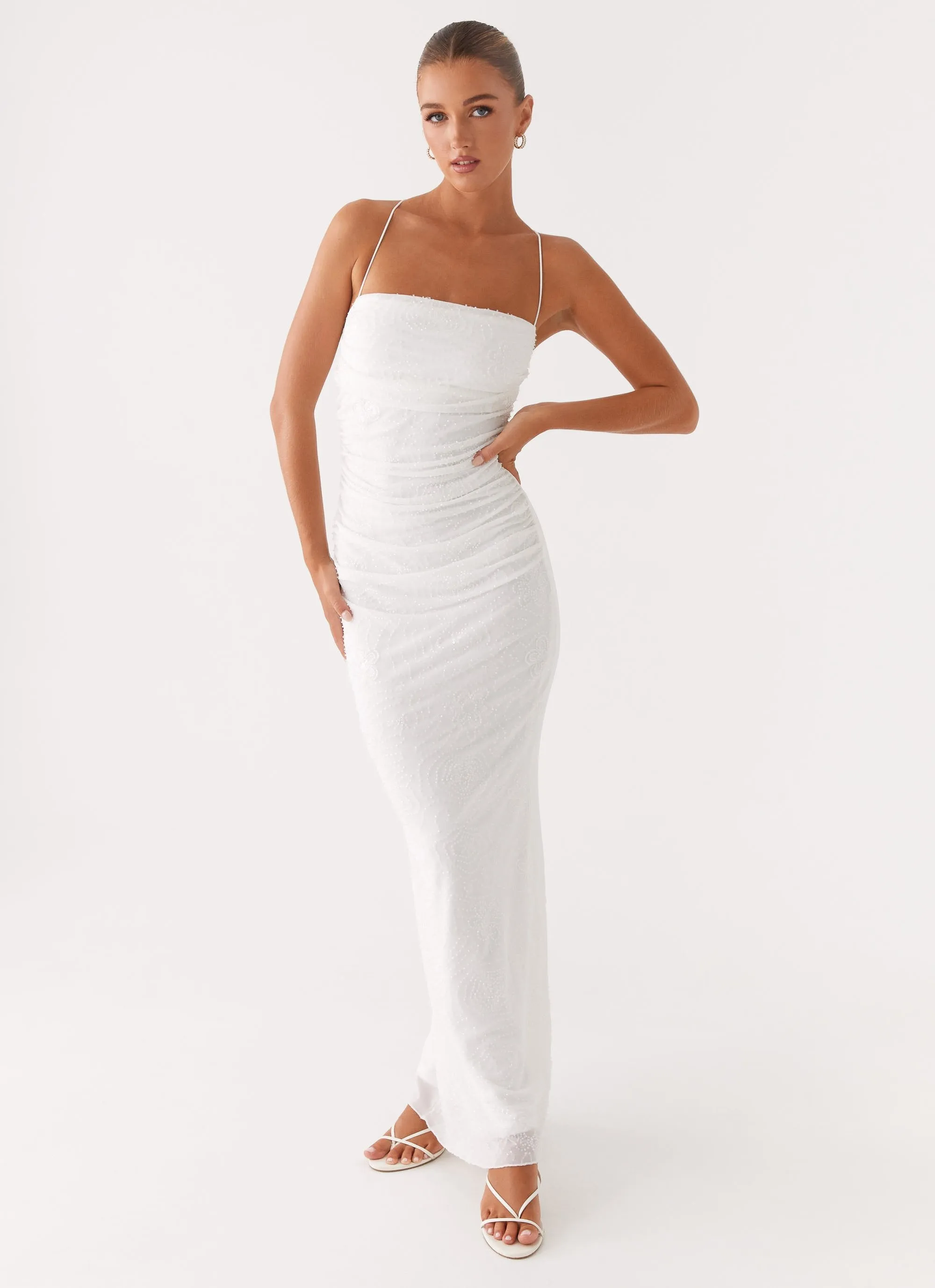 Paxton Beaded Maxi Dress - White sold by Peppermayo