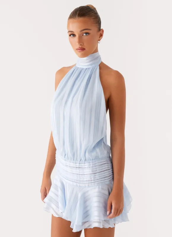 Willow Chiffon Mini Dress - Blue sold by Peppermayo