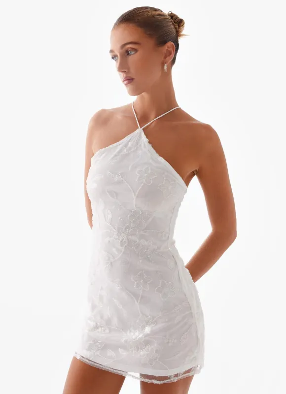 Rumi Beaded Mini Dress - White sold by Peppermayo