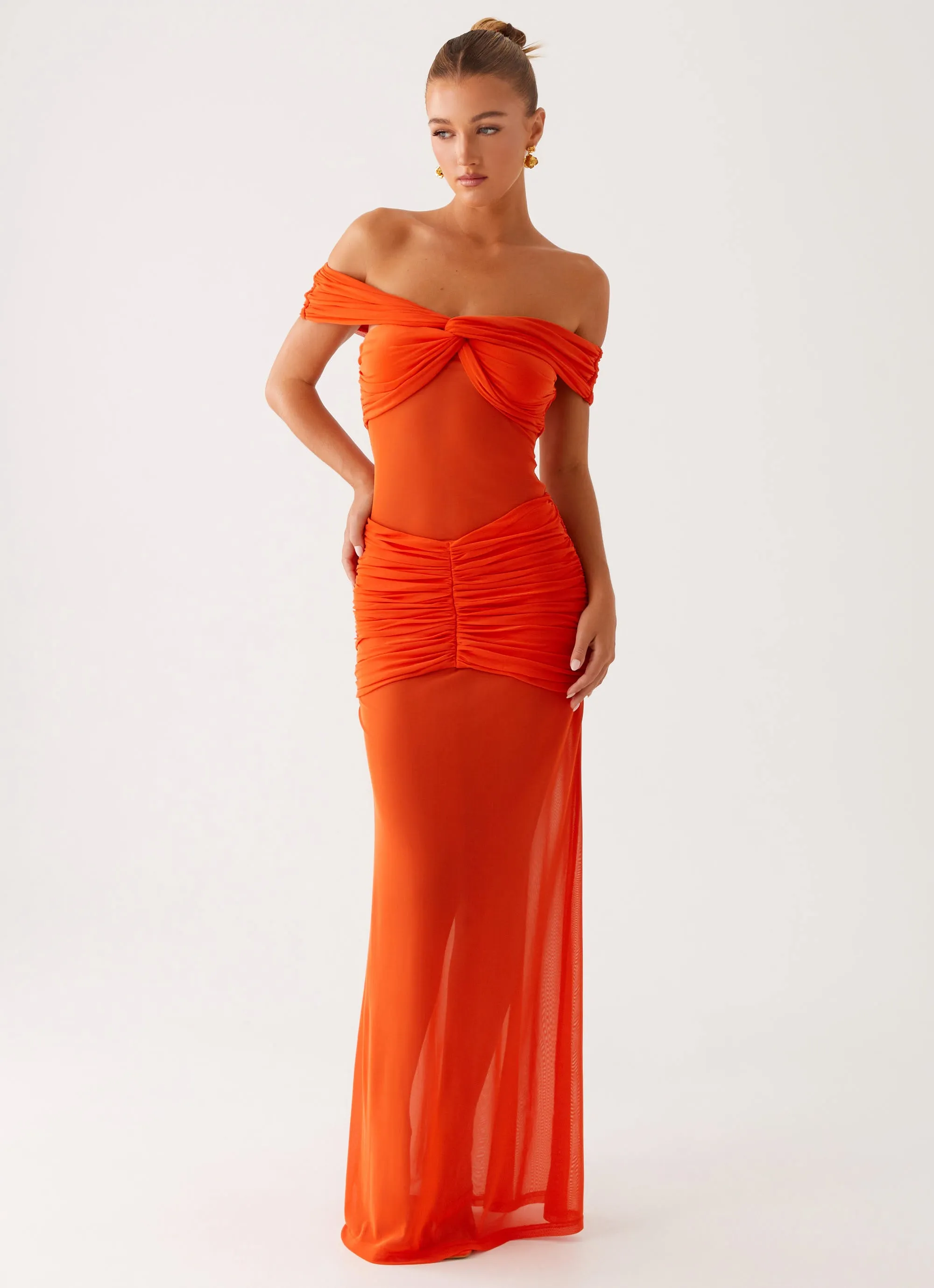 Charming Off Shoulder Maxi Dress - Orange sold by Peppermayo product image thumbnail 5