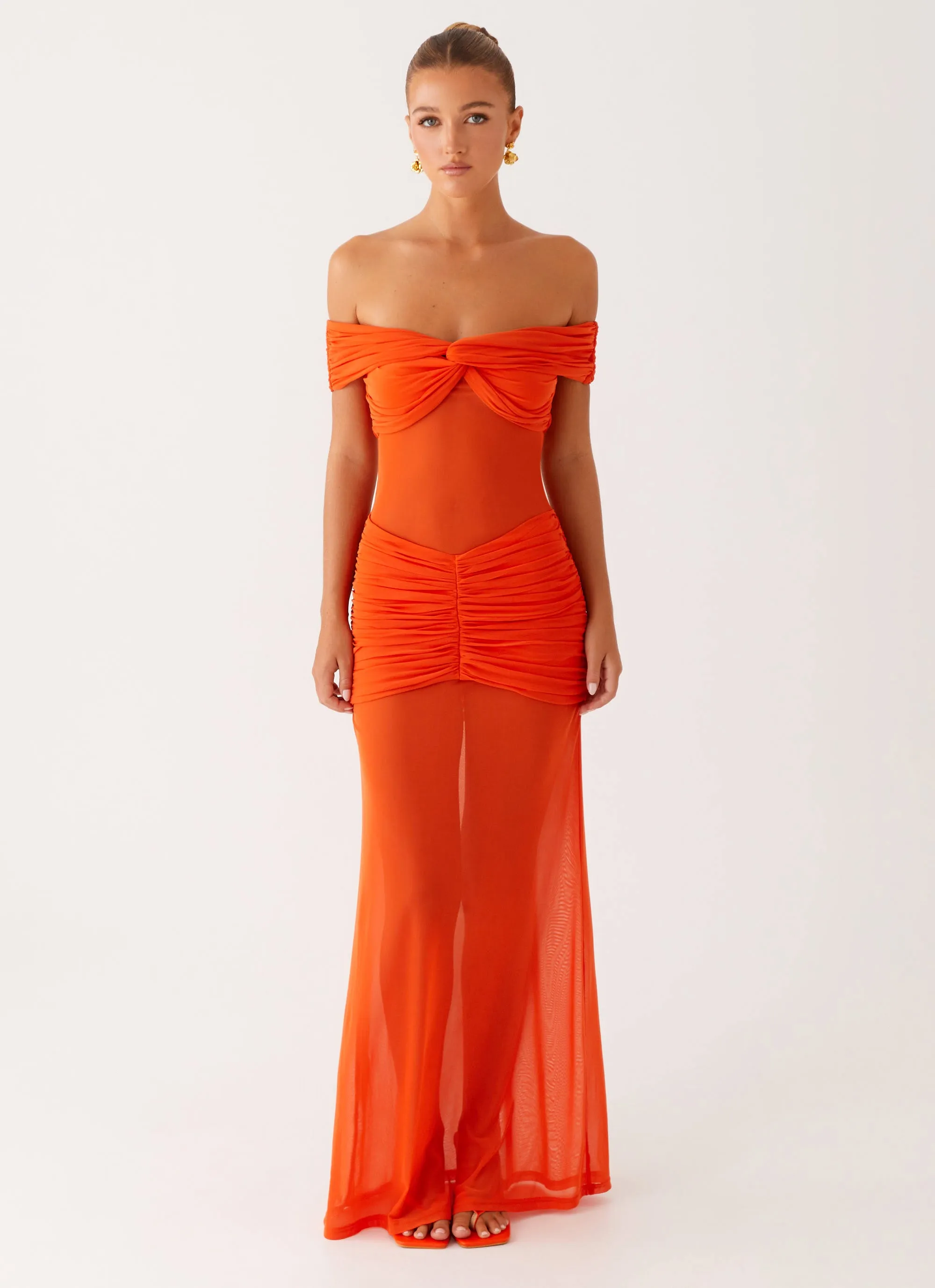 Charming Off Shoulder Maxi Dress - Orange sold by Peppermayo product image thumbnail 2