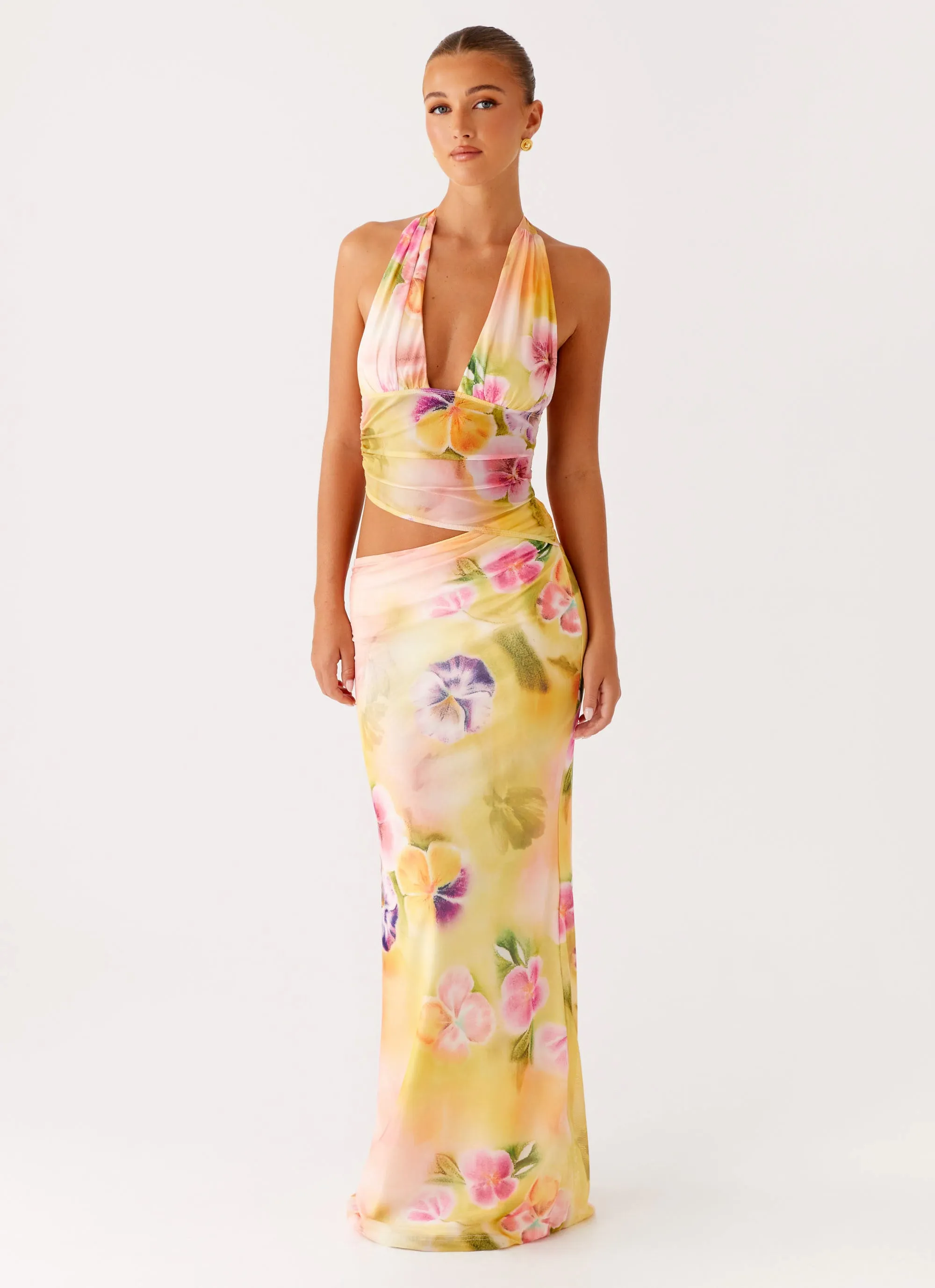 Main Act Halter Maxi Dress - Sunburst Floral sold by Peppermayo
