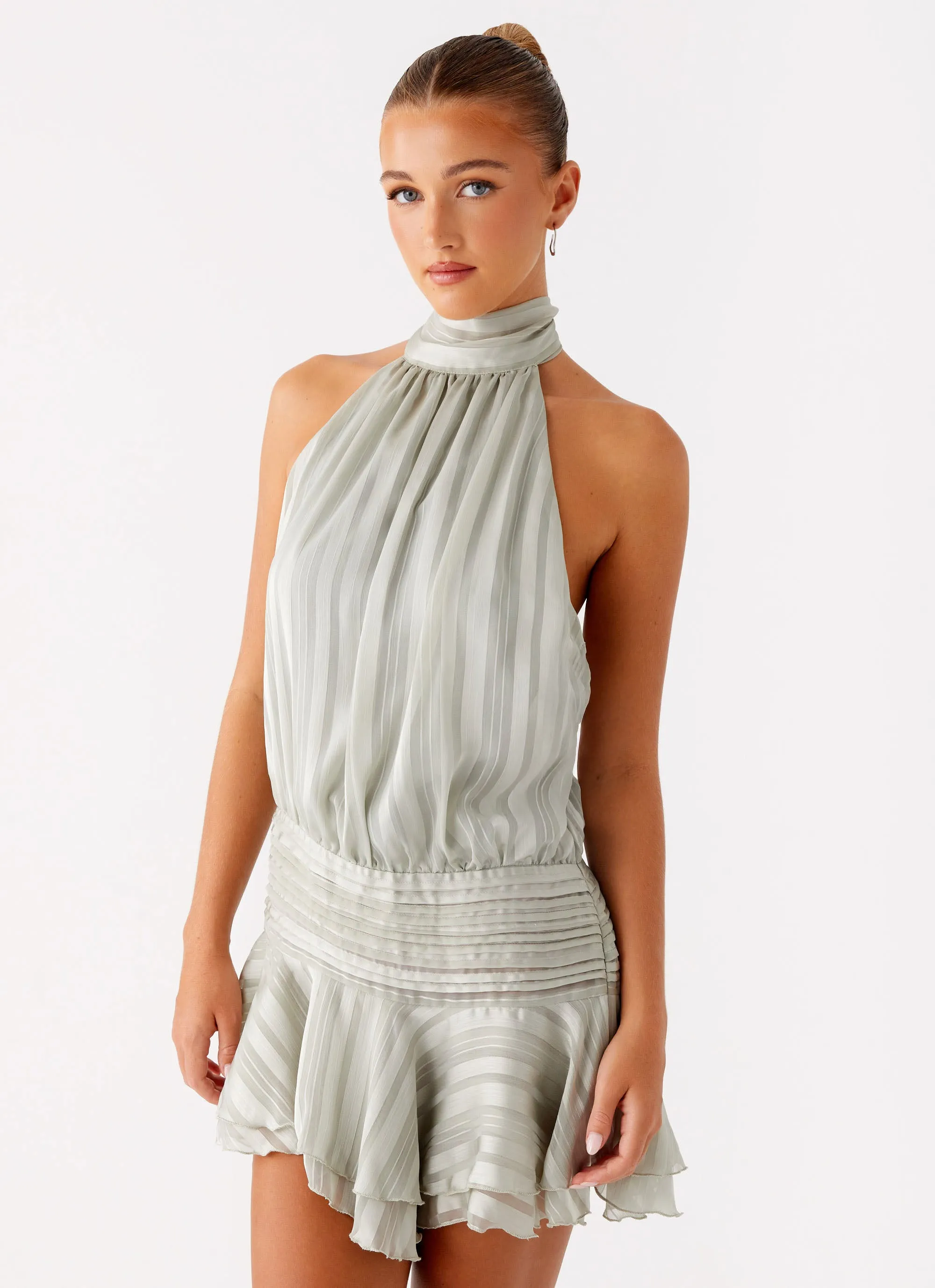 Willow Chiffon Mini Dress - Green sold by Peppermayo