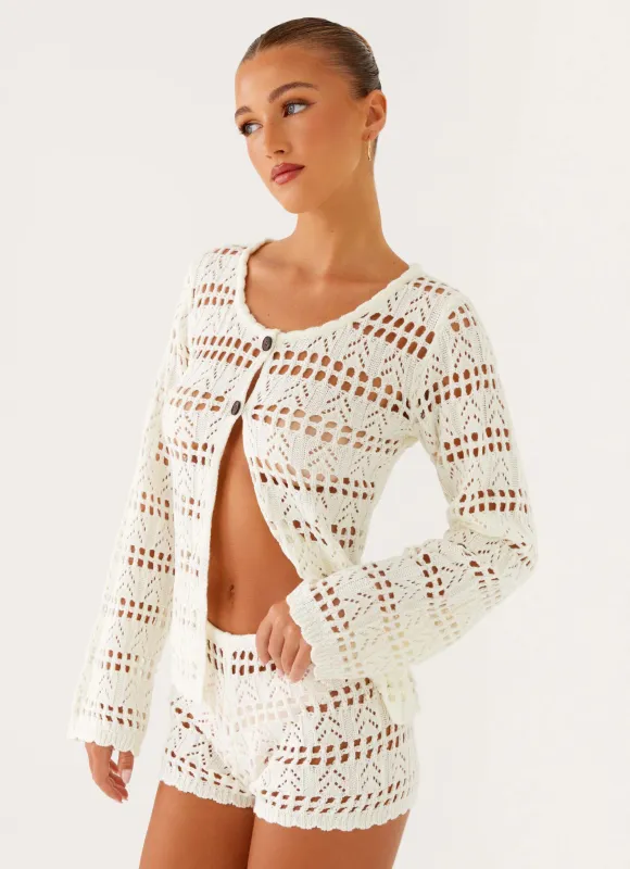 Baylock Crochet Long Sleeve Top - White sold by Peppermayo