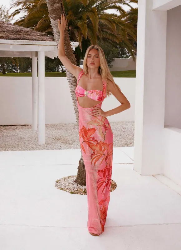 Sorella Maxi Dress - Tropical Pink Print sold by Peppermayo