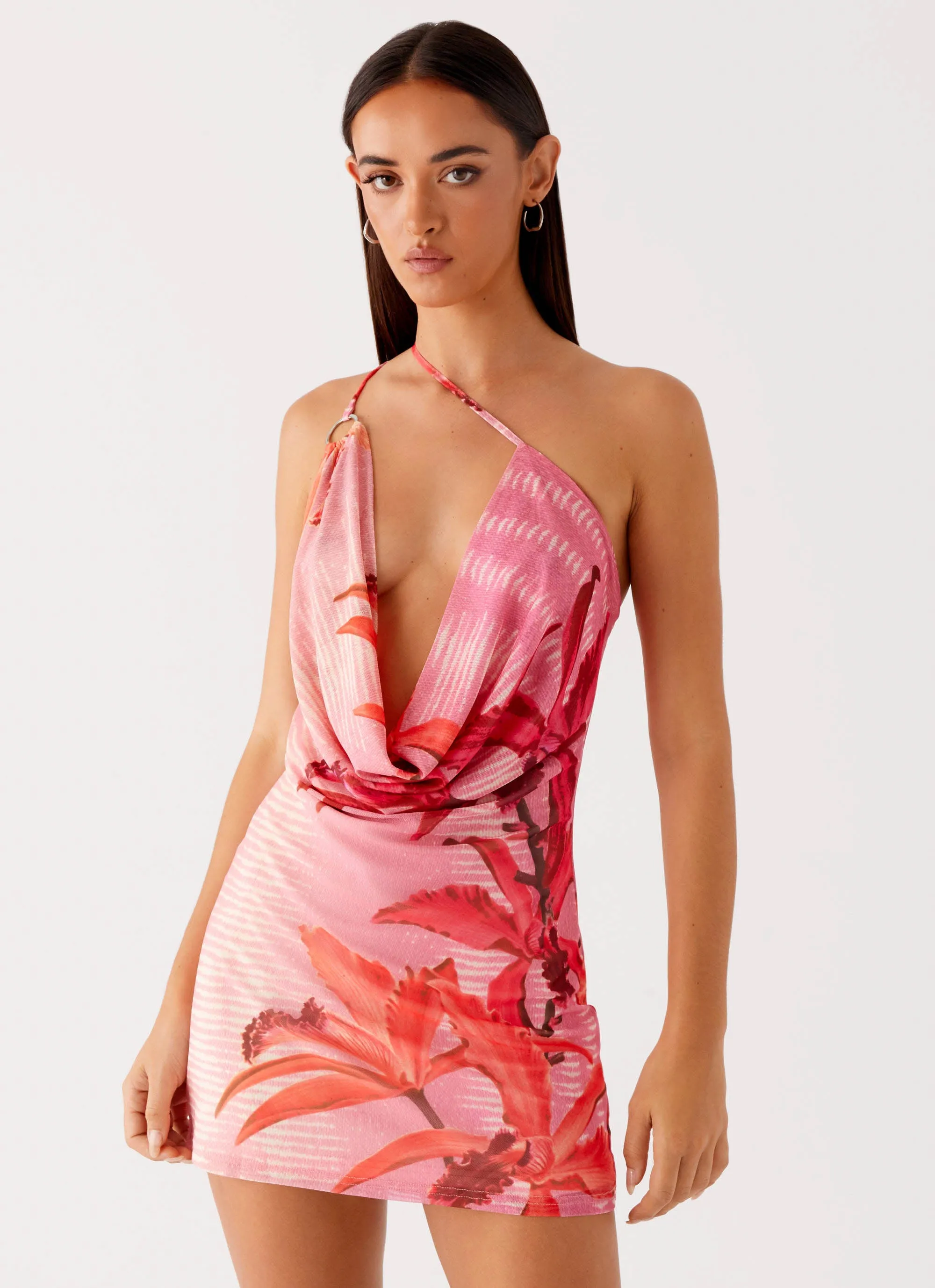 Bohemian Bliss Mesh Mini Dress - Tropical Pink Print sold by Peppermayo