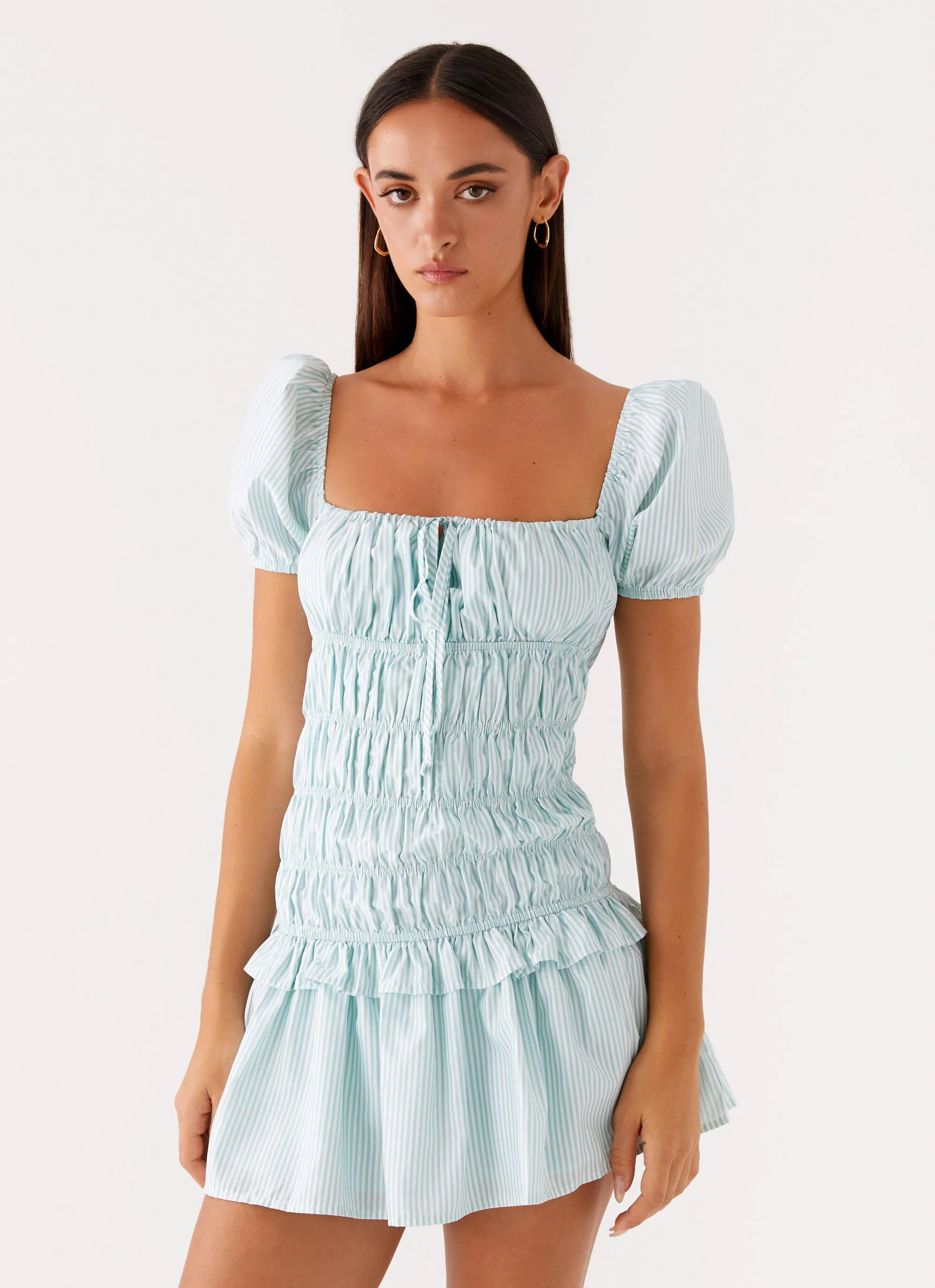 Yolene Mini Dress - Green Gingham sold by Peppermayo