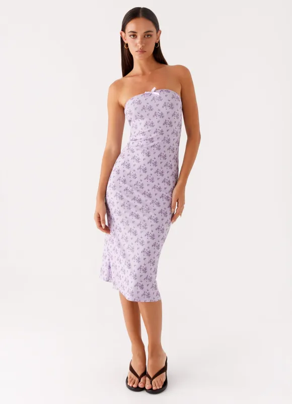 Keila Strapless Midi Dress - Lavender Meadow sold by Peppermayo