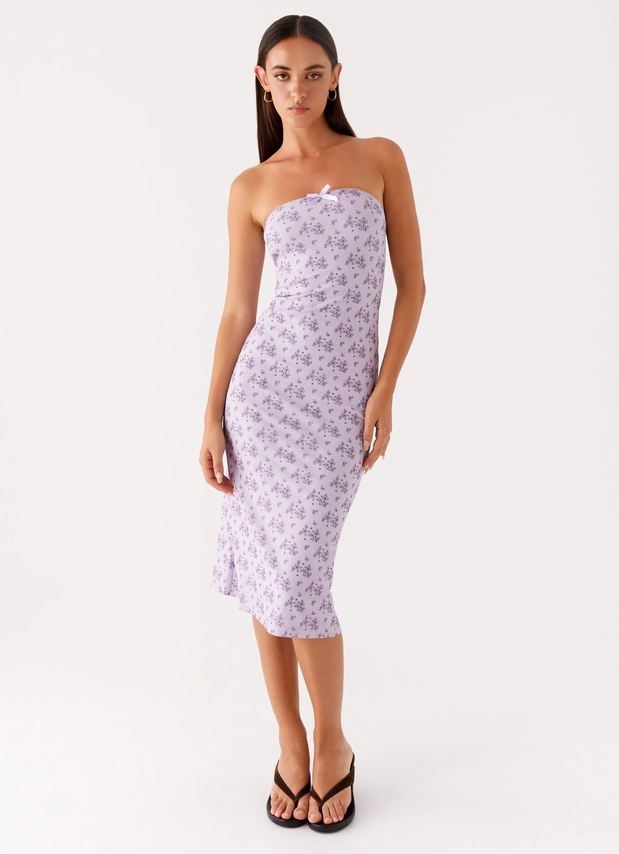 Keila Strapless Midi Dress - Lavender Meadow sold by Peppermayo
