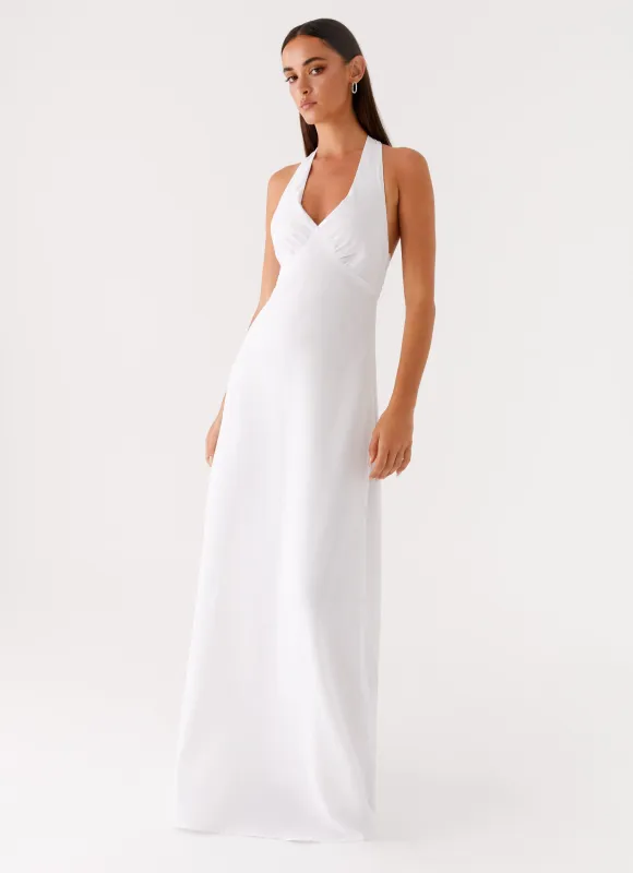 Heavy Hearted Linen Maxi Dress - White sold by Peppermayo