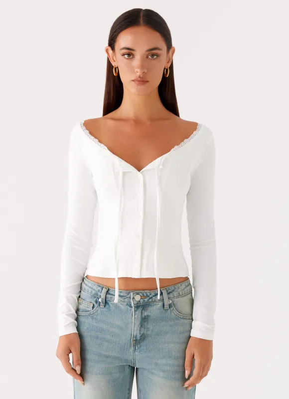 Moda Long Sleeve Top - White sold by Peppermayo