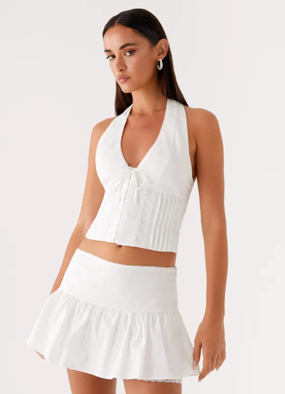 Mavis Halter Top - White sold by Peppermayo