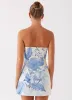Denby Strapless Mini Dress - Blue Floral Print sold by Peppermayo