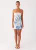 Denby Strapless Mini Dress - Blue Floral Print sold by Peppermayo