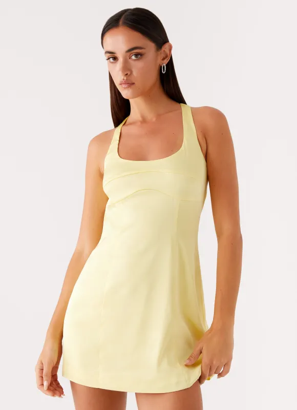 Freefall Satin Mini Dress - Yellow sold by Peppermayo