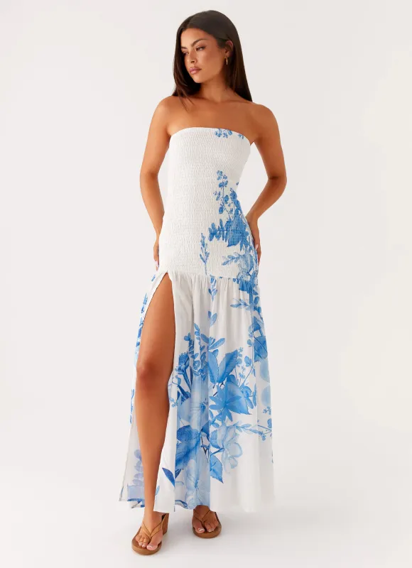 Rebecca Maxi Dress - Blue Floral Print sold by Peppermayo