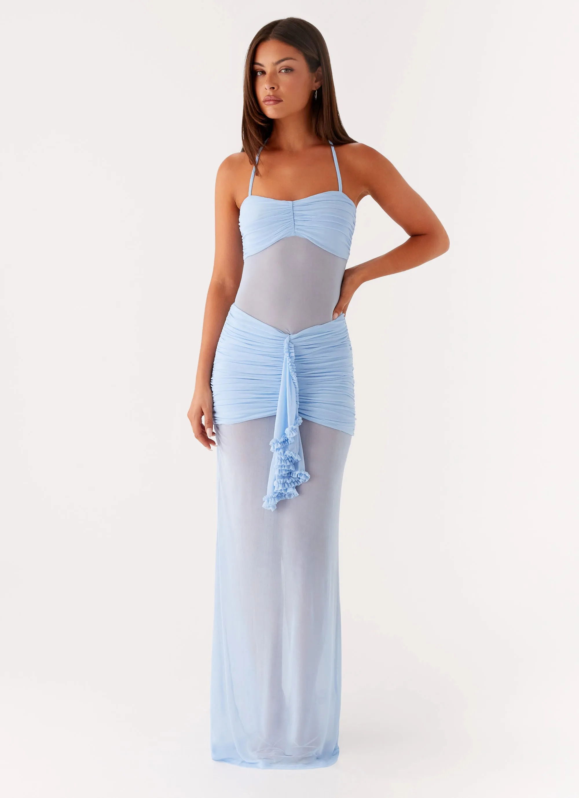 Lily Halter Maxi Dress - Blue sold by Peppermayo