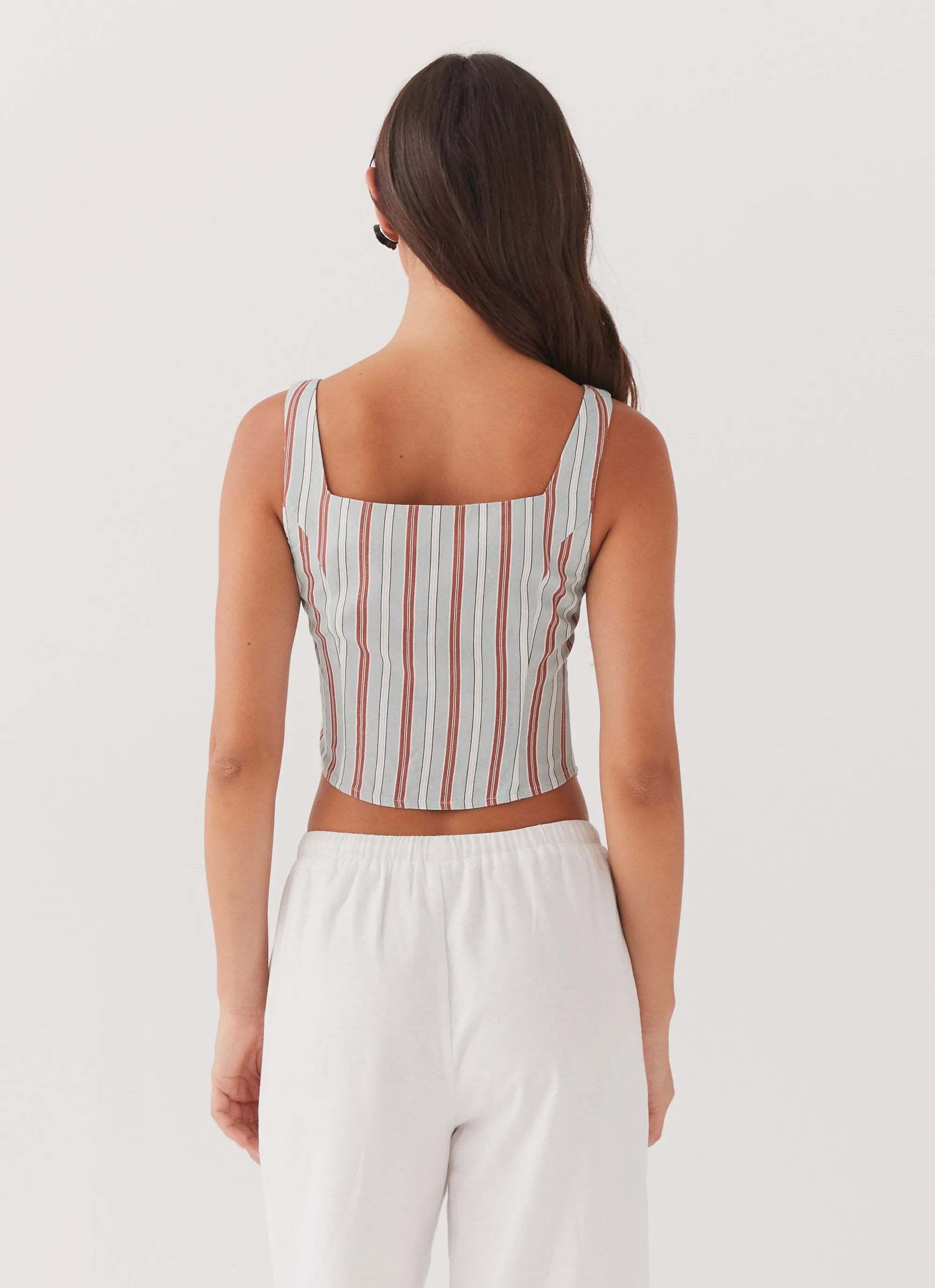 Oasis Dreams Linen Tie Top - Coastal Stripe sold by Peppermayo product image thumbnail 4