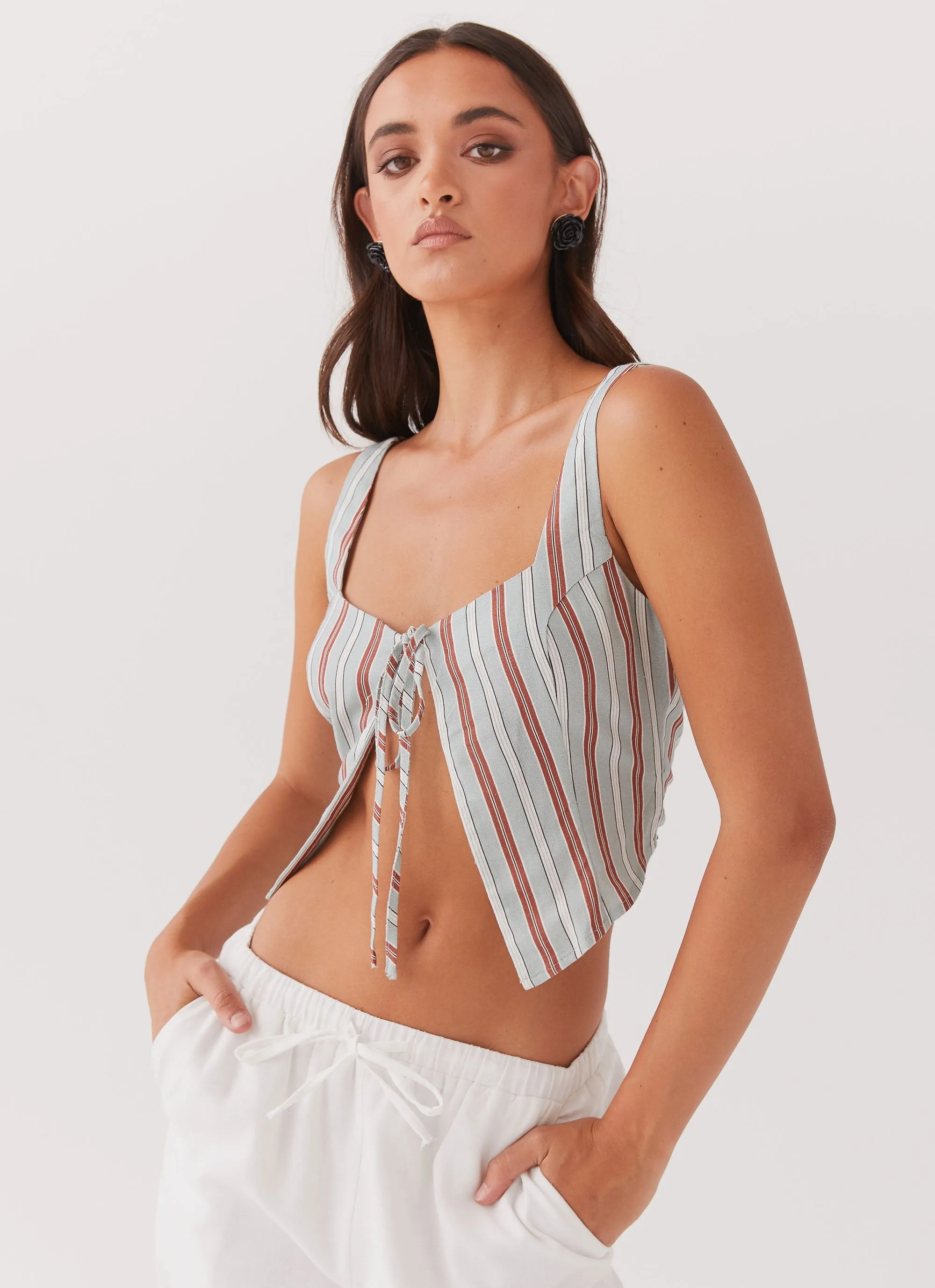 Oasis Dreams Linen Tie Top - Coastal Stripe sold by Peppermayo product image thumbnail 5