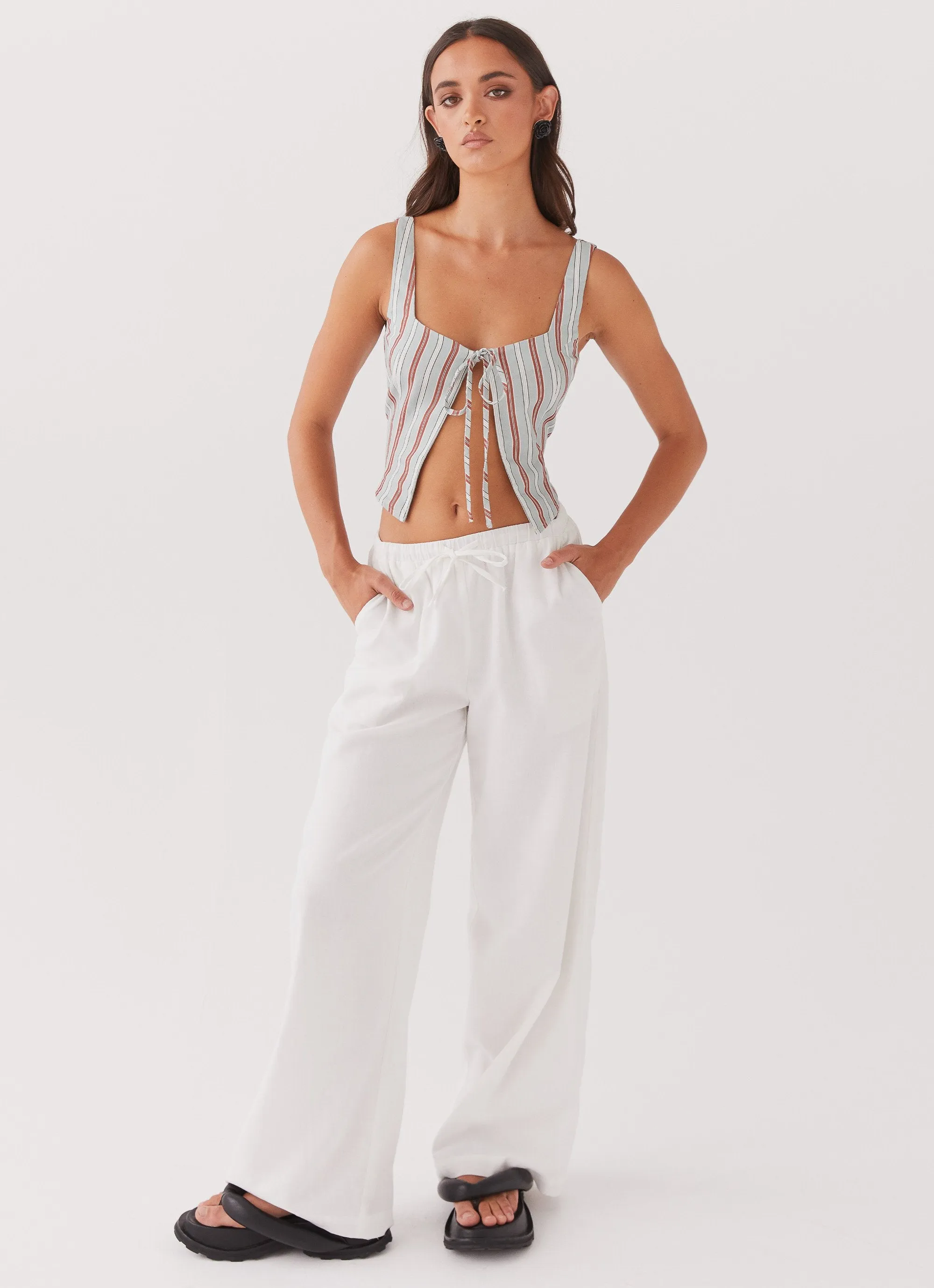 Oasis Dreams Linen Tie Top - Coastal Stripe sold by Peppermayo product image thumbnail 2