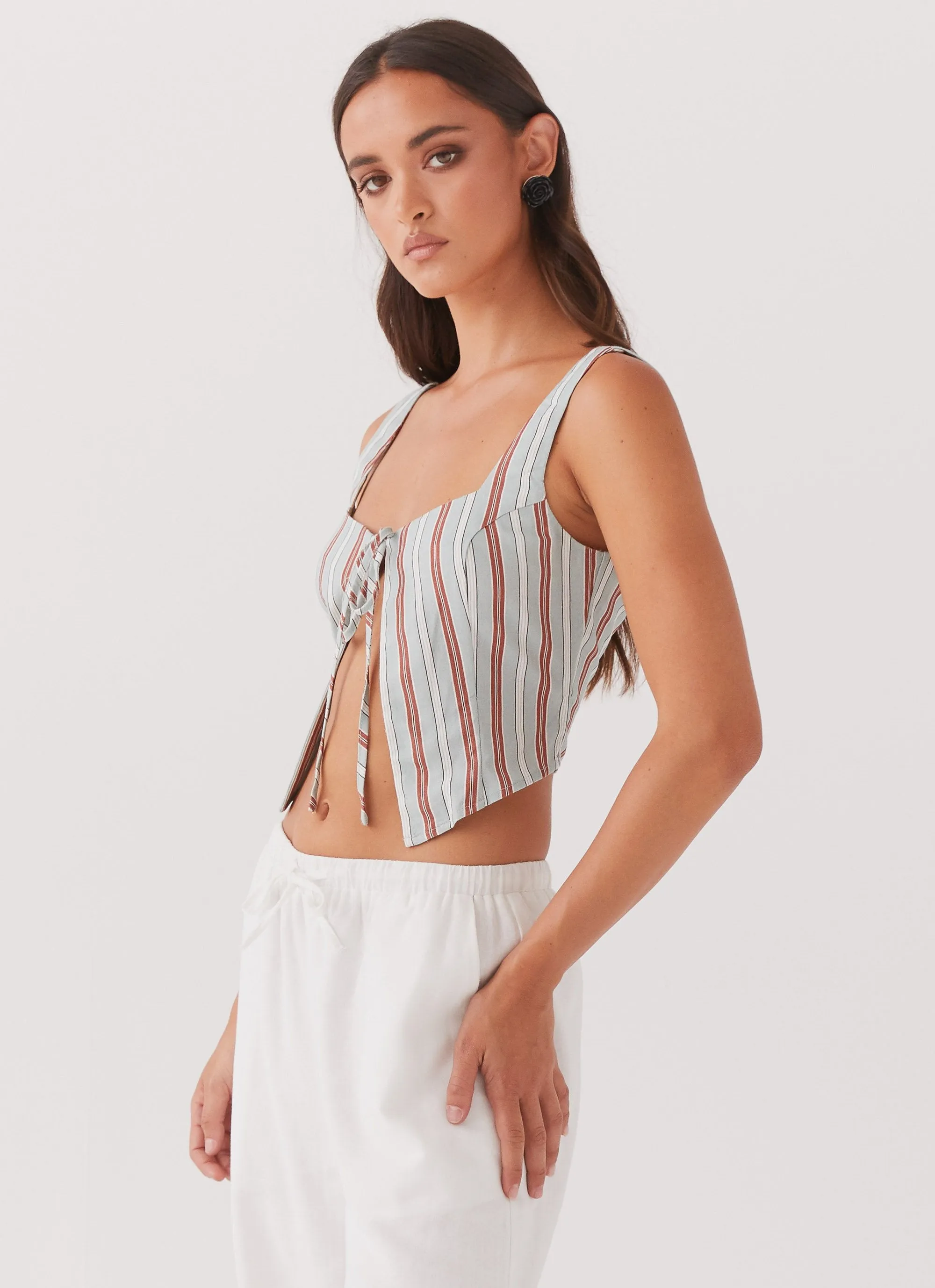 Oasis Dreams Linen Tie Top - Coastal Stripe sold by Peppermayo product image thumbnail 3