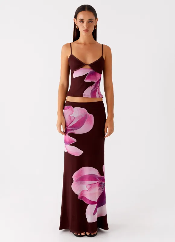 Alpha Maxi Skirt - Dark Chocolate sold by Peppermayo