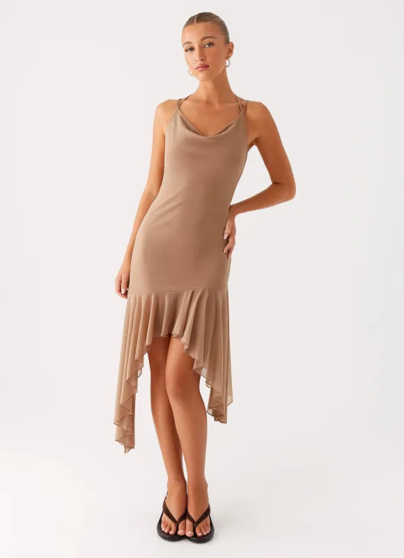 Bessie Midi Dress - Beige sold by Peppermayo