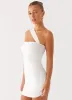 Lena Ruched Mini Dress - Ivory sold by Peppermayo