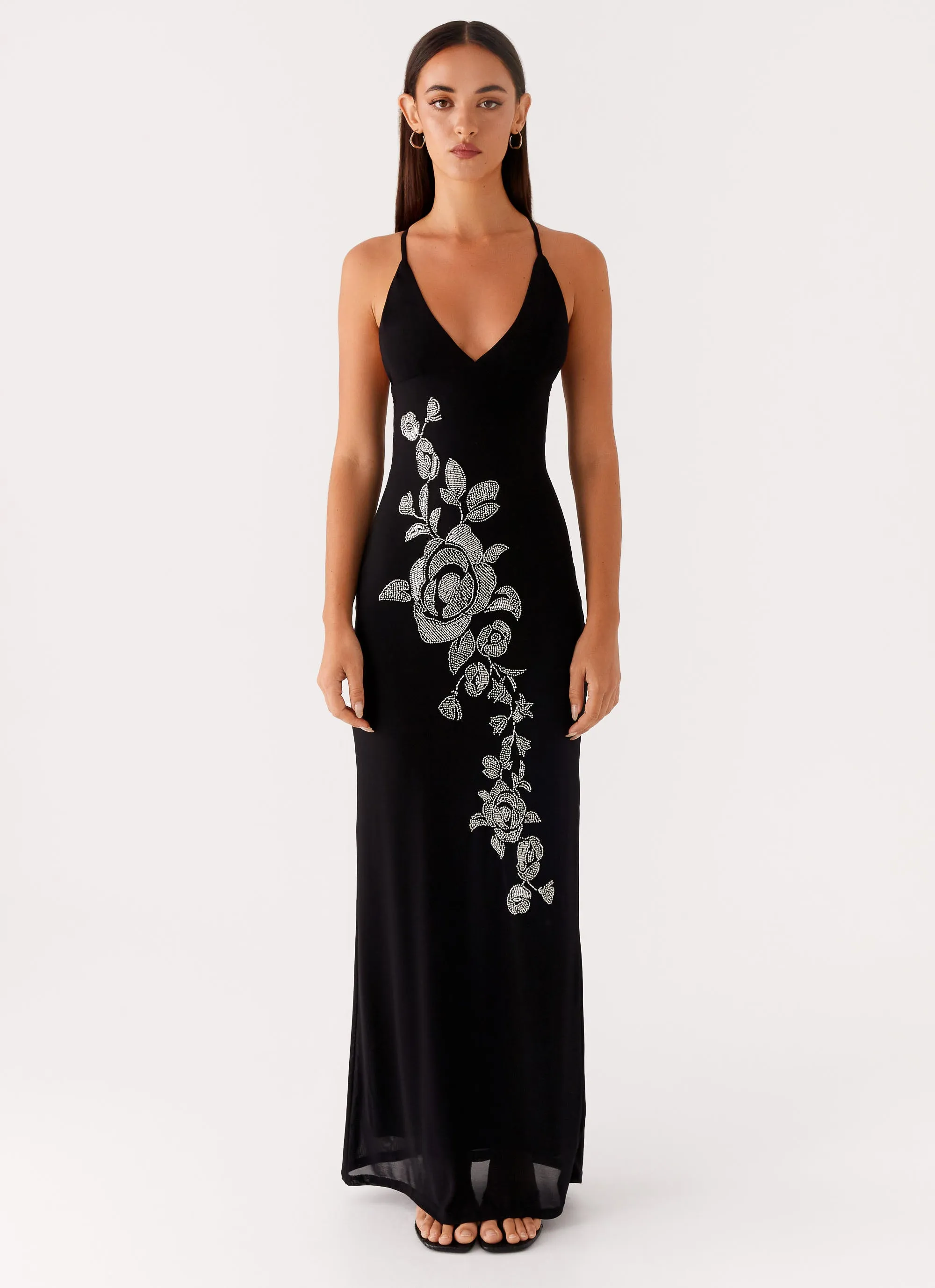 Beki Beaded Mesh Maxi Dress - Black sold by Peppermayo