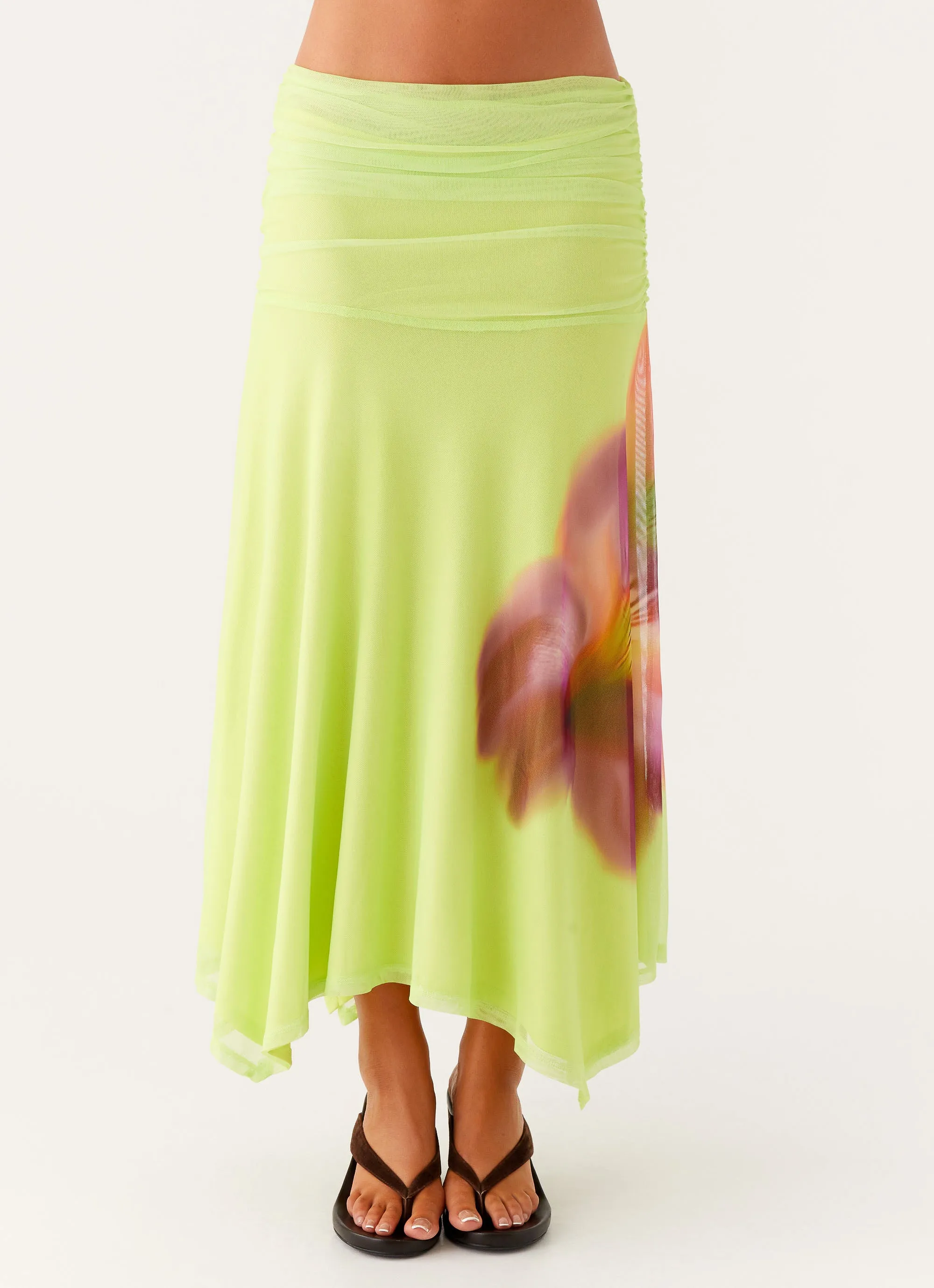 Liana Ruched Maxi Skirt - Green Tropical sold by Peppermayo product image thumbnail 4