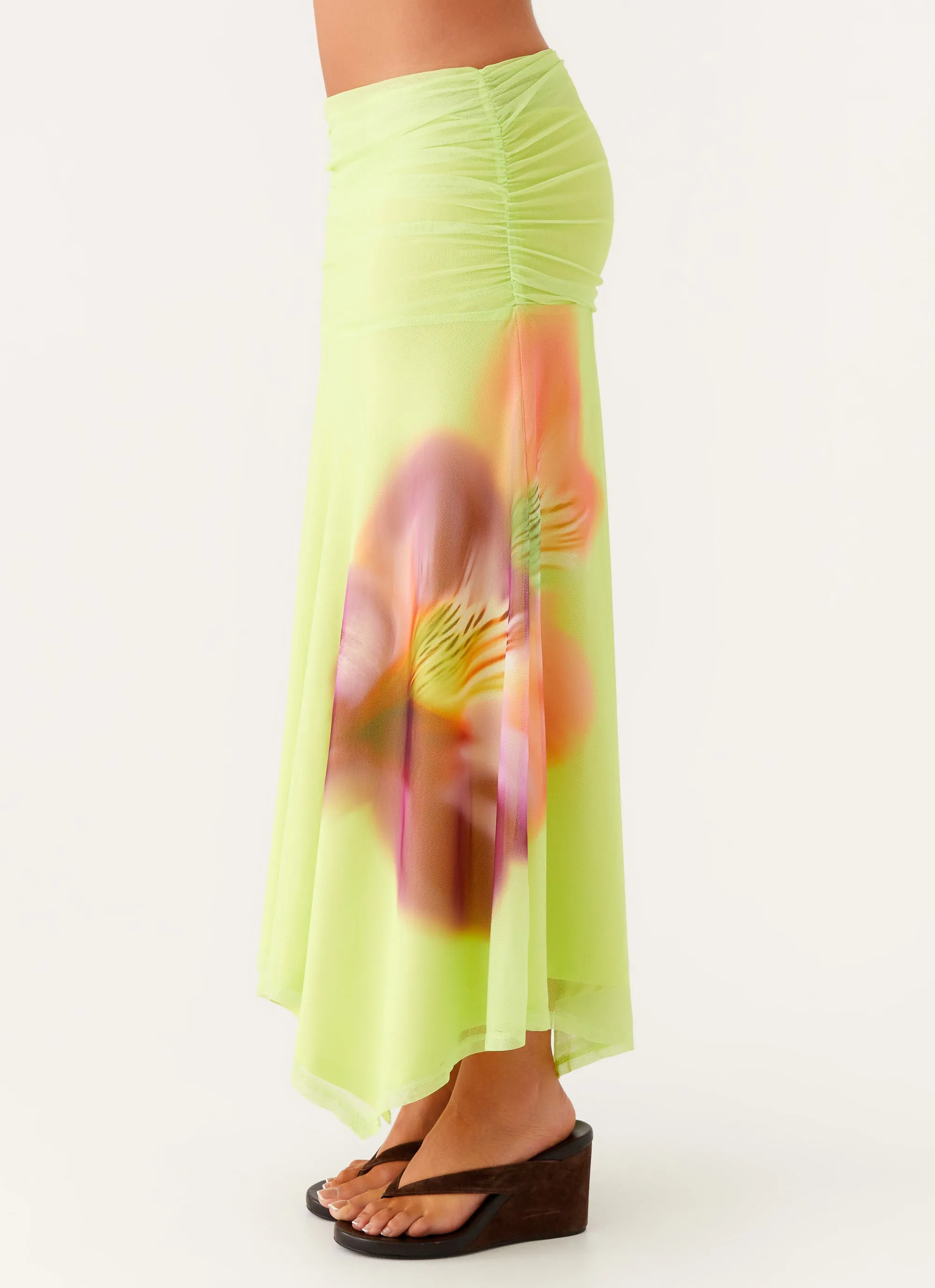 Liana Ruched Maxi Skirt - Green Tropical sold by Peppermayo product image thumbnail 5