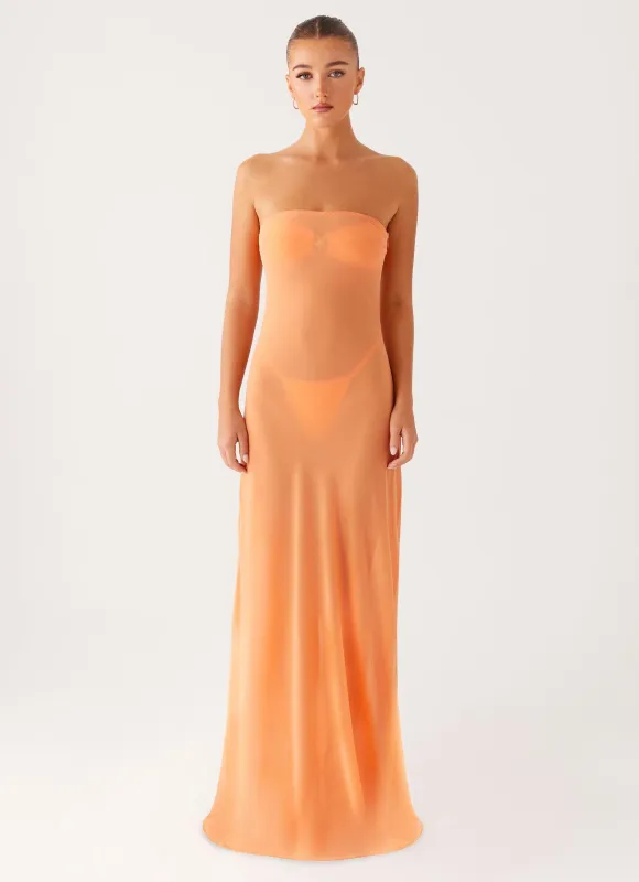 Mattie Strapless Maxi Dress - Orange sold by Peppermayo