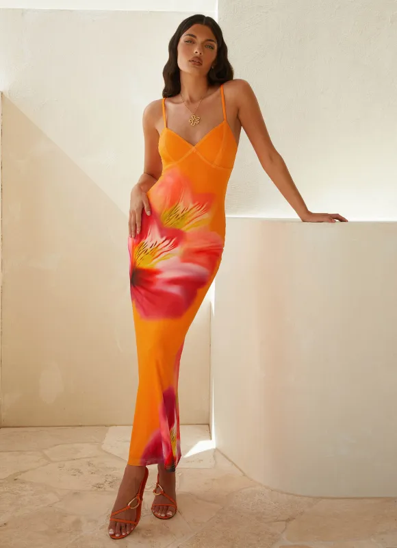 Kasey Midi Dress - Orange Tropical sold by Peppermayo