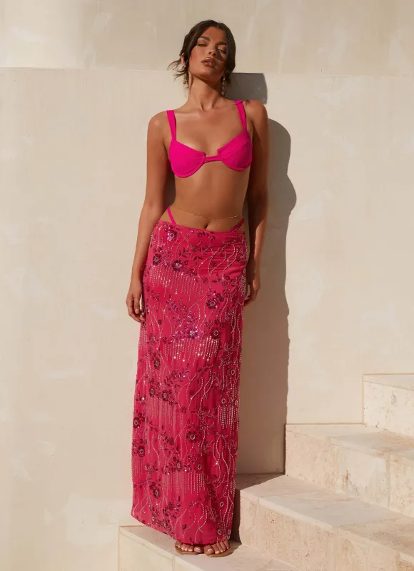 Corinna Low Rise Sequin Maxi Skirt - Fuschia made by Peppermayo