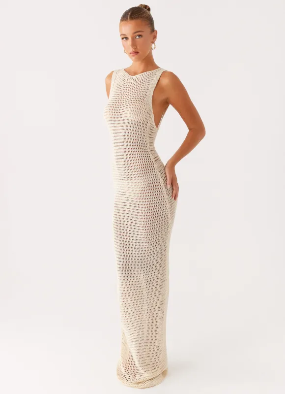 Beach House Crochet Maxi Dress - White sold by Peppermayo