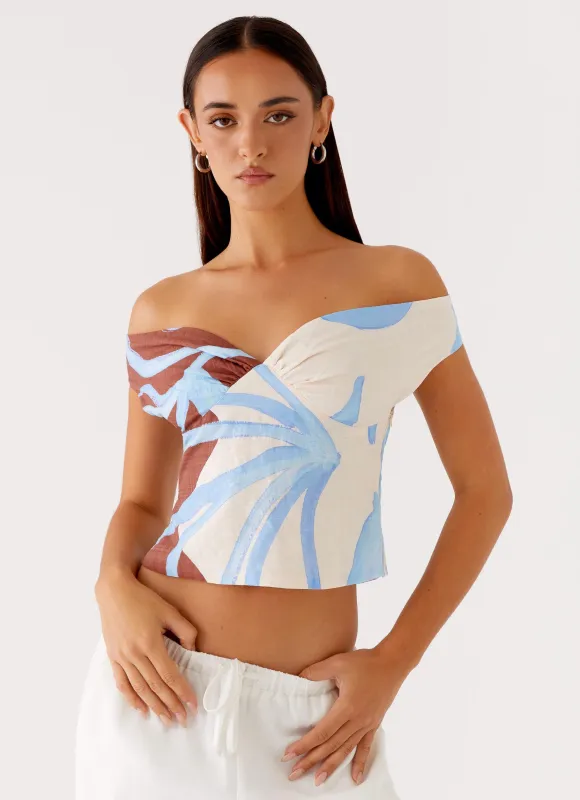 Ozella Off Shoulder Top - Bloom Wave Print sold by Peppermayo