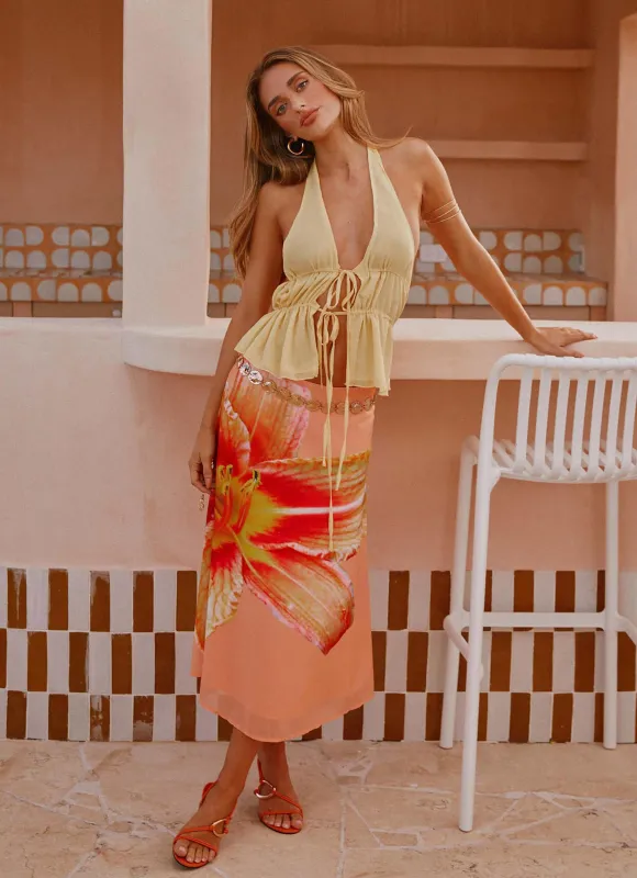 Summertime Midi Skirt - Orange Floral sold by Peppermayo
