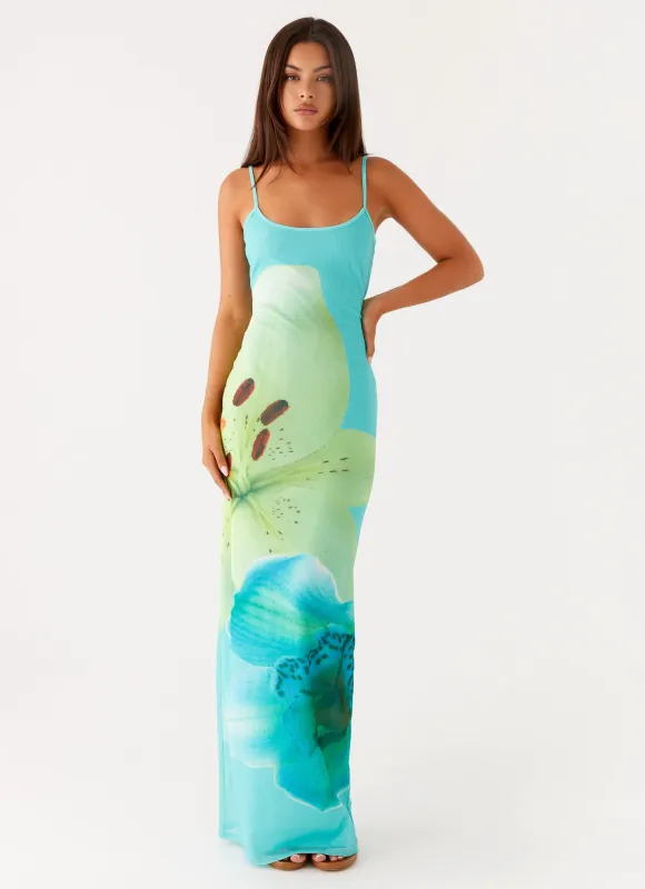 Bad News Mesh Maxi Dress - Turquoise Floral sold by Peppermayo
