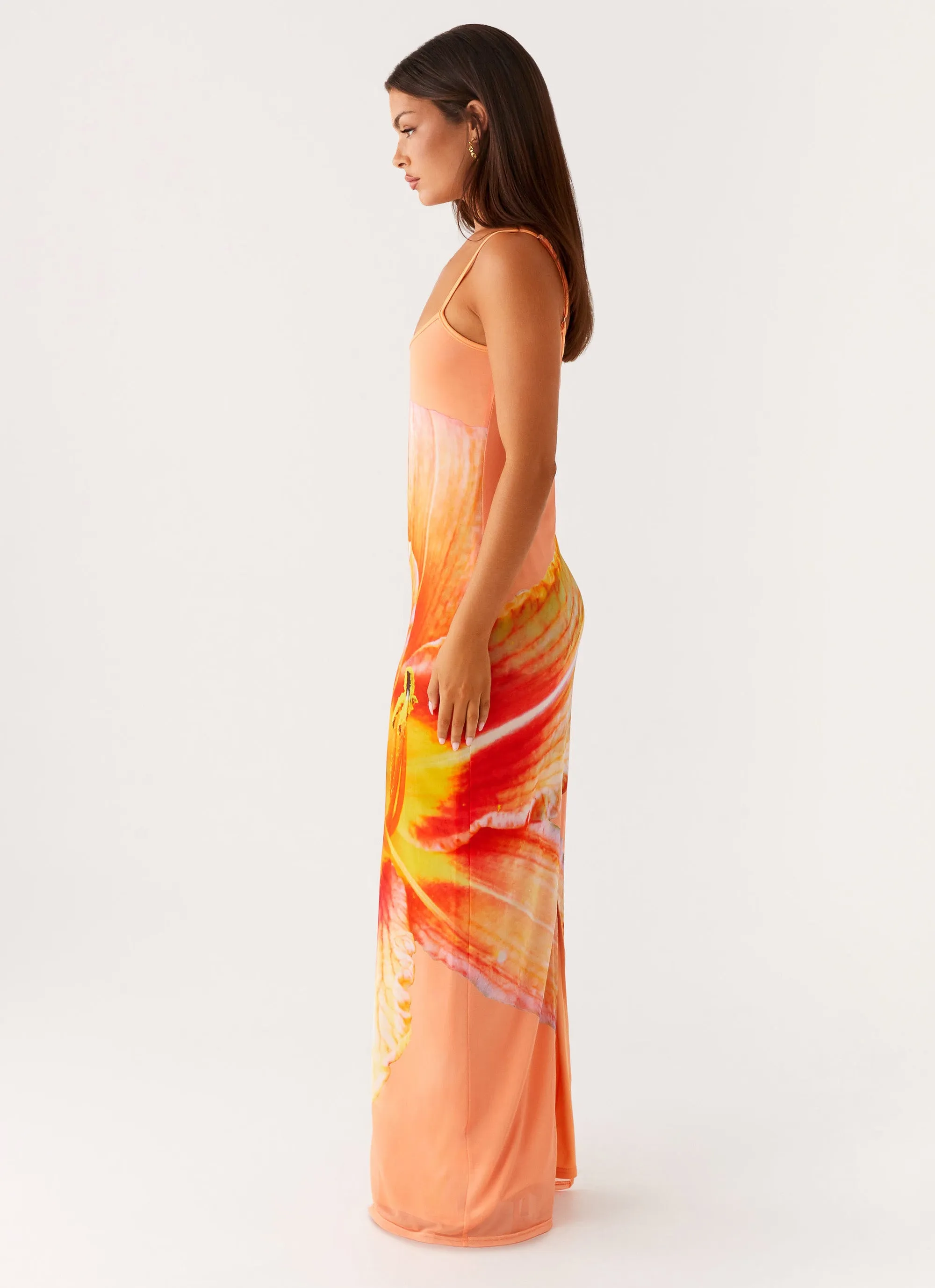 Bad News Mesh Maxi Dress - Orange Floral sold by Peppermayo product image thumbnail 3