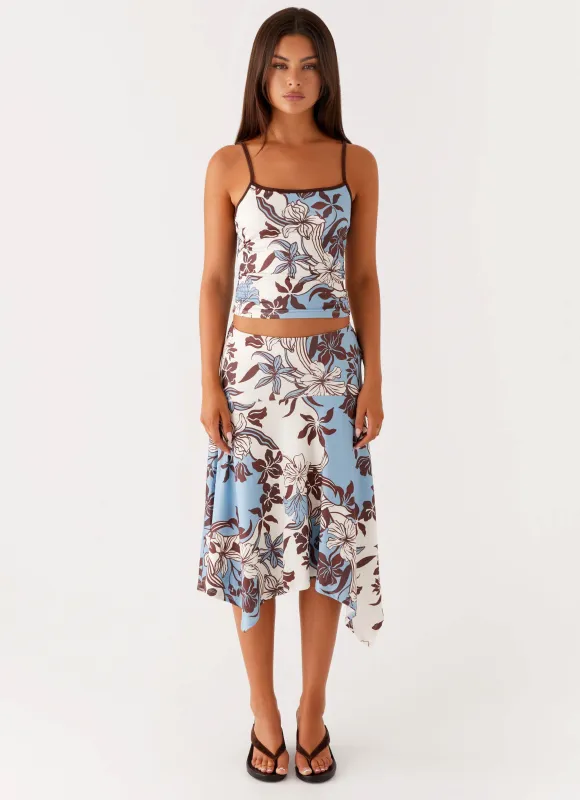 Skye Midi Skirt - Bluewood Blossom sold by Peppermayo