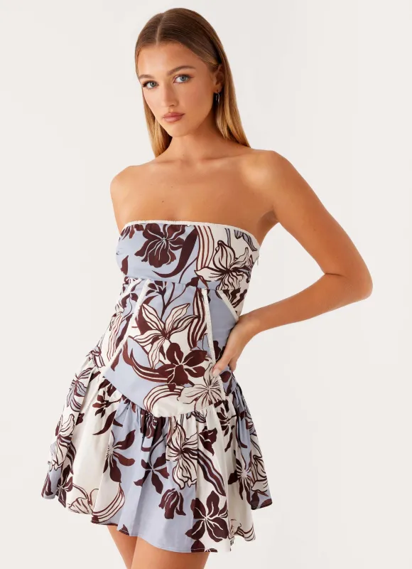 Larnie Linen Mini Dress - Bluewood Blossom sold by Peppermayo